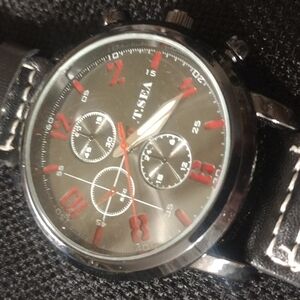 Sporty Black and Red Chronograph Watch